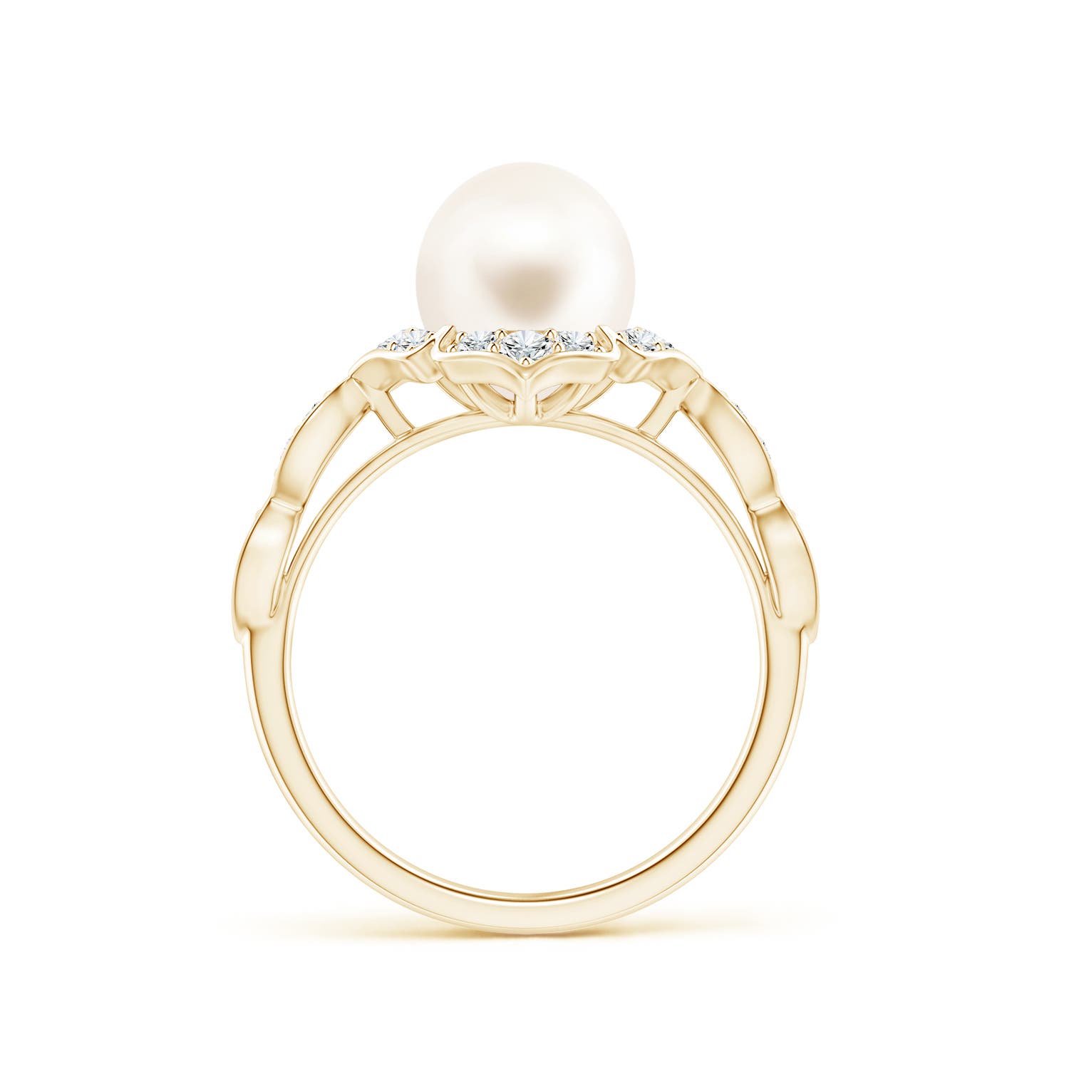 8mm AAA Floral Vintage Inspired Freshwater Pearl Ring in Yellow Gold
