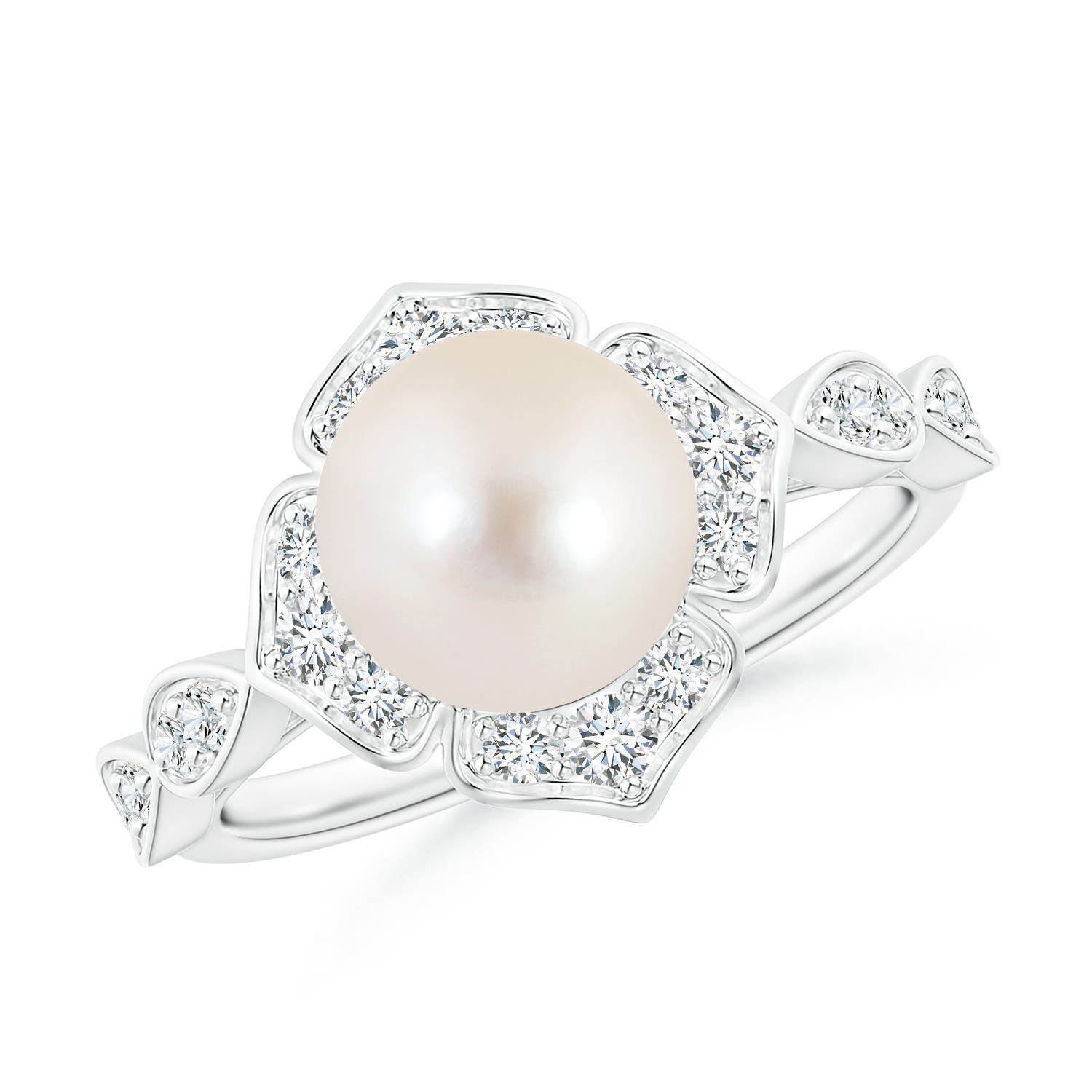 8mm AAAA Floral Vintage Inspired Freshwater Pearl Ring in 18K White Gold
