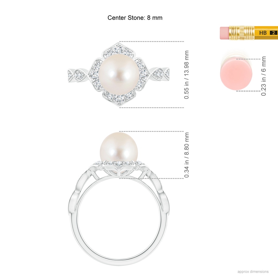 8mm AAAA Floral Vintage Inspired Freshwater Pearl Ring in White Gold ruler
