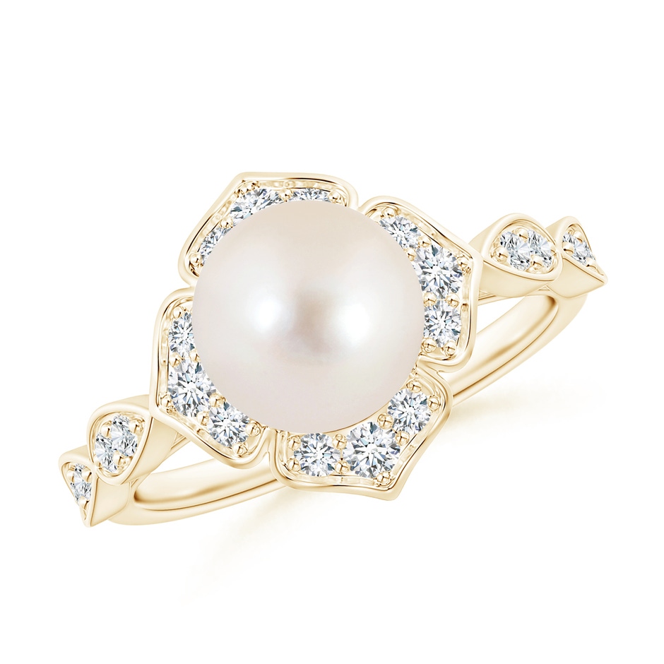 8mm AAAA Floral Vintage Inspired Freshwater Pearl Ring in Yellow Gold 