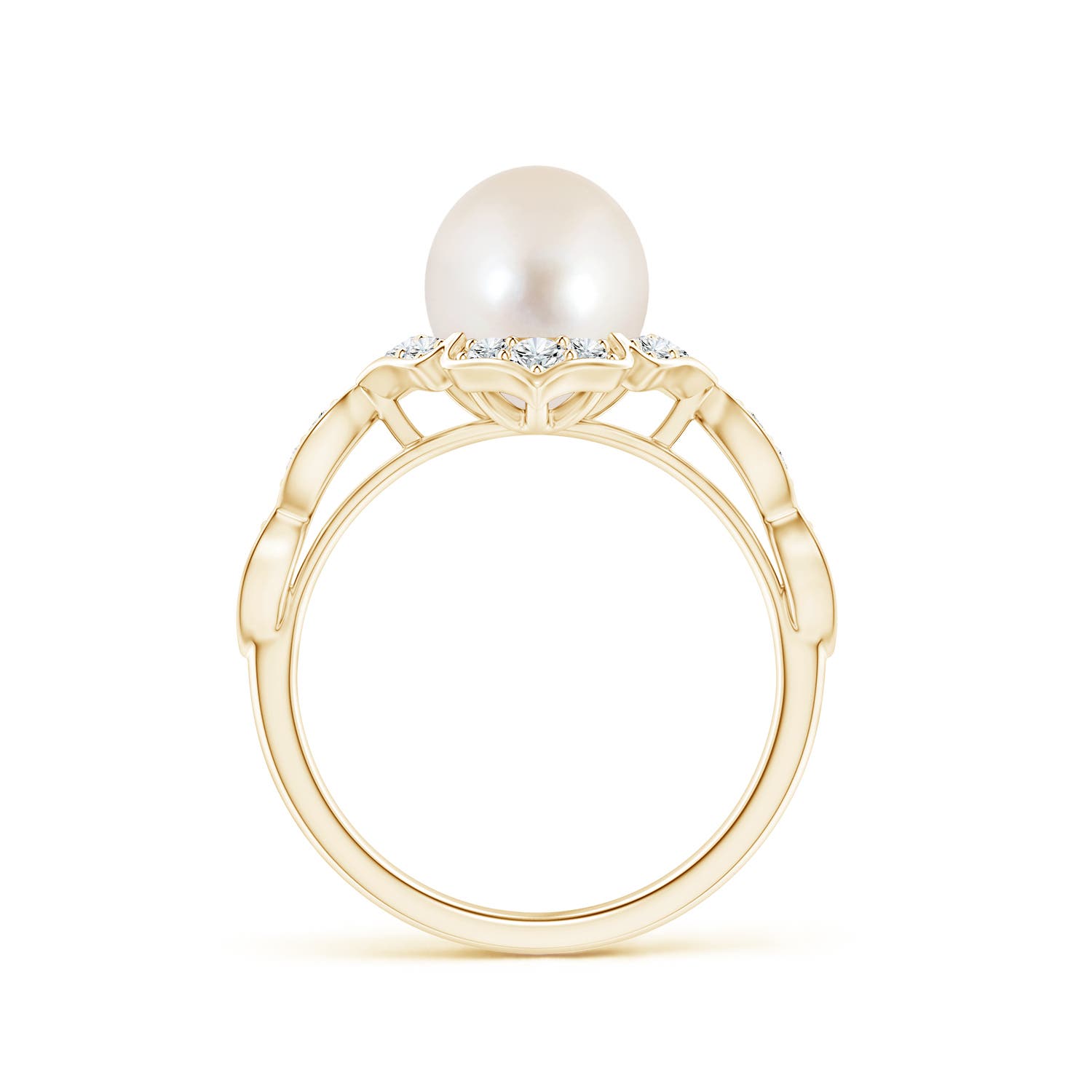 8mm AAAA Floral Vintage Inspired Freshwater Pearl Ring in Yellow Gold