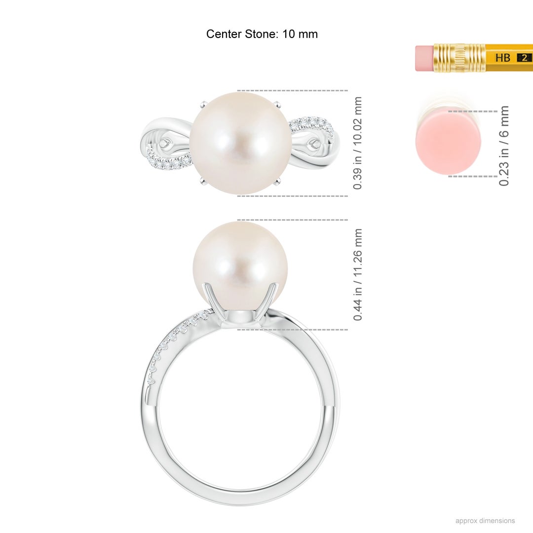 10mm AAAA Freshwater Pearl Infinity Ring in White Gold - ruler