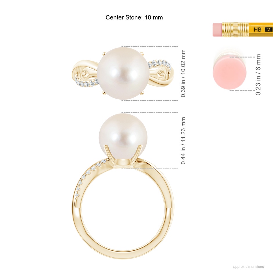10mm AAAA Freshwater Pearl Infinity Ring in Yellow Gold ruler