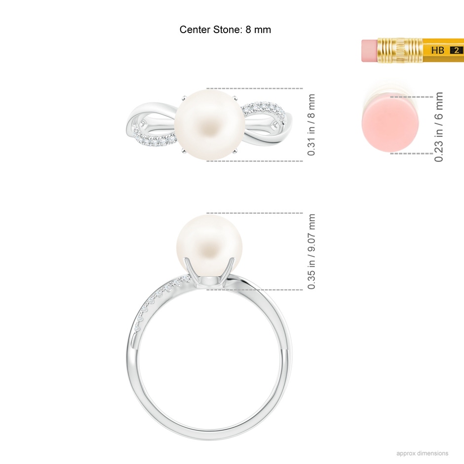 8mm AA Freshwater Pearl Infinity Ring in White Gold ruler