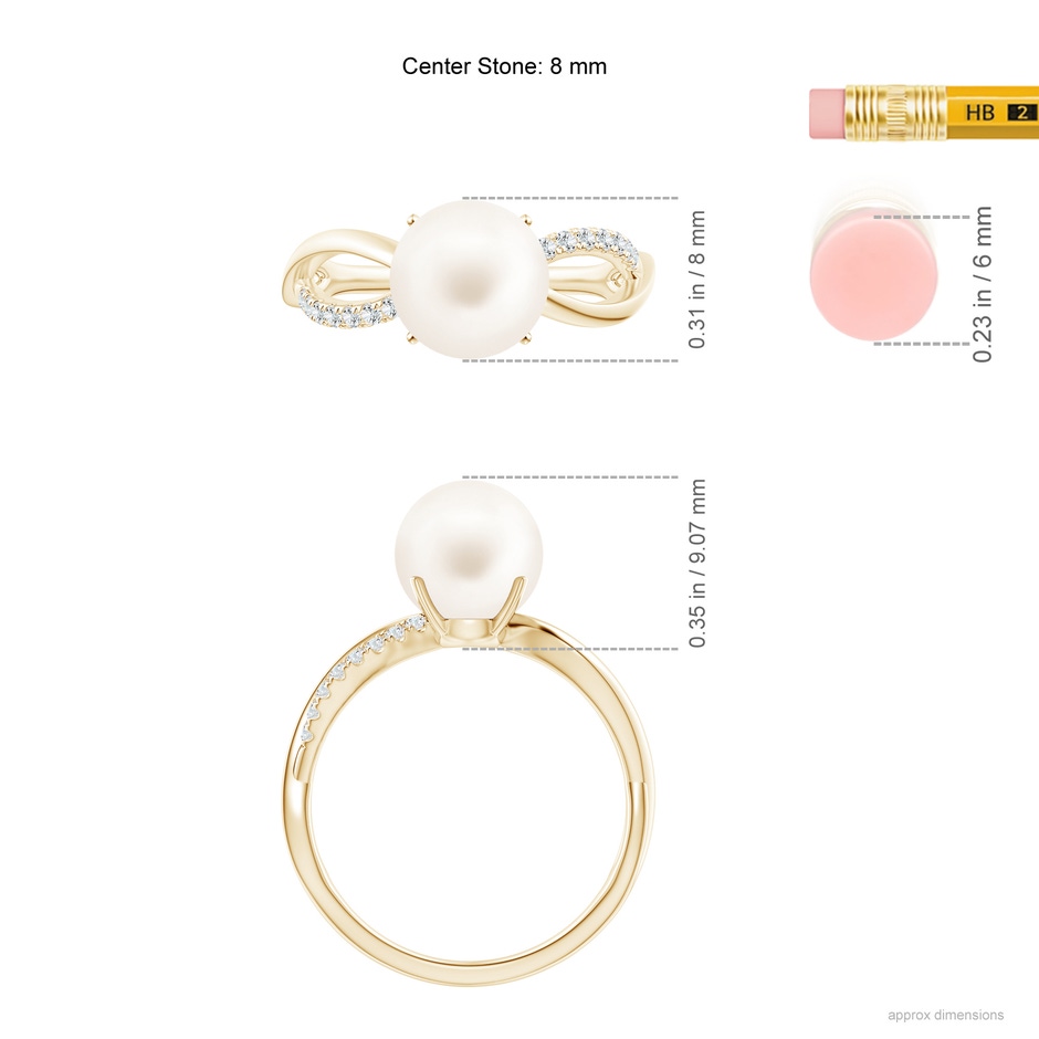 8mm AA Freshwater Pearl Infinity Ring in Yellow Gold ruler