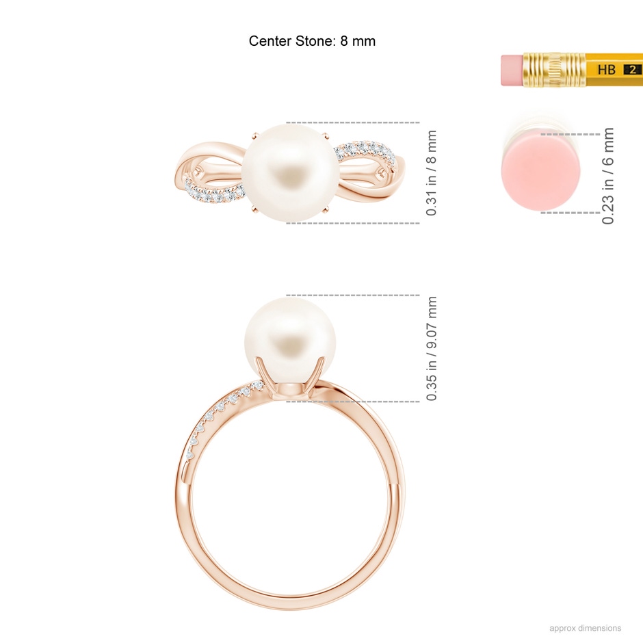8mm AAA Freshwater Pearl Infinity Ring in Rose Gold ruler