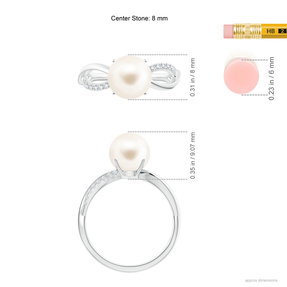 8mm AAA Freshwater Pearl Infinity Ring in White Gold ruler