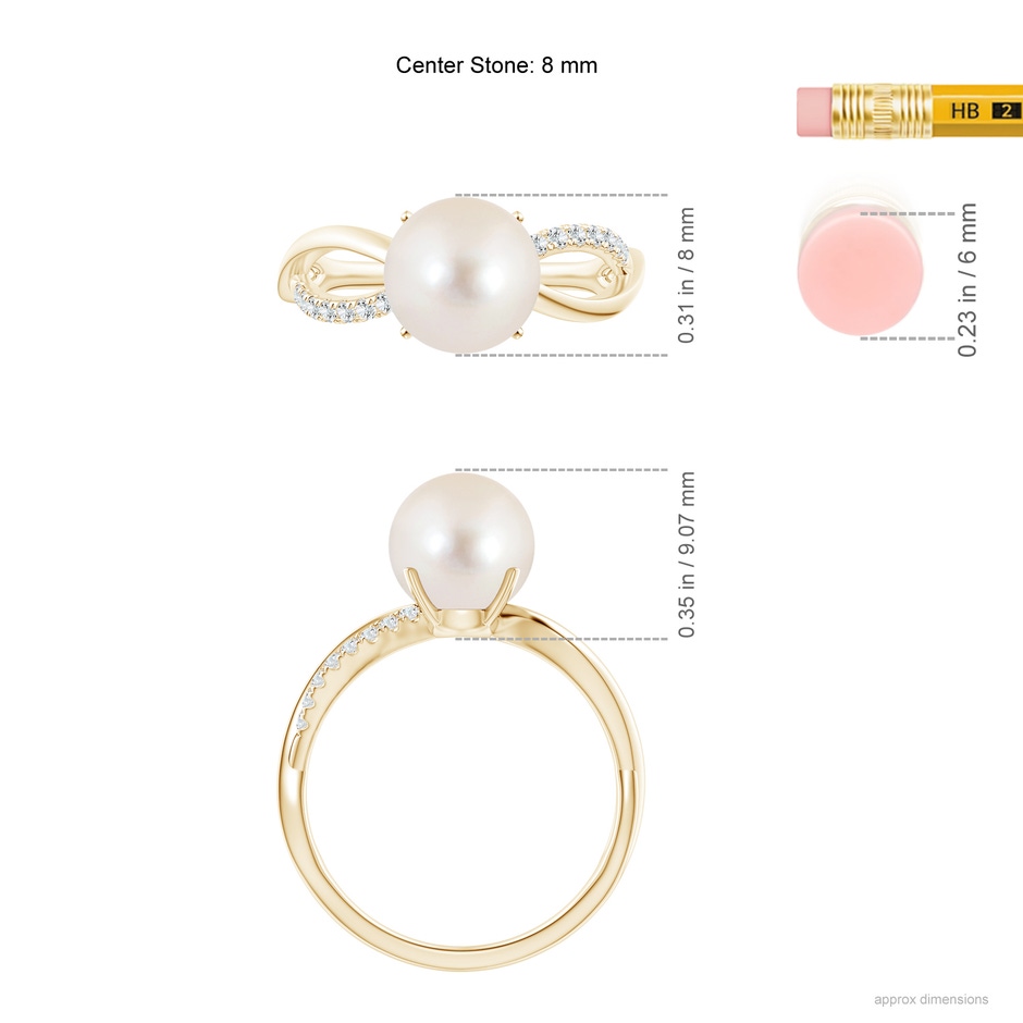 8mm AAAA Freshwater Pearl Infinity Ring in Yellow Gold ruler