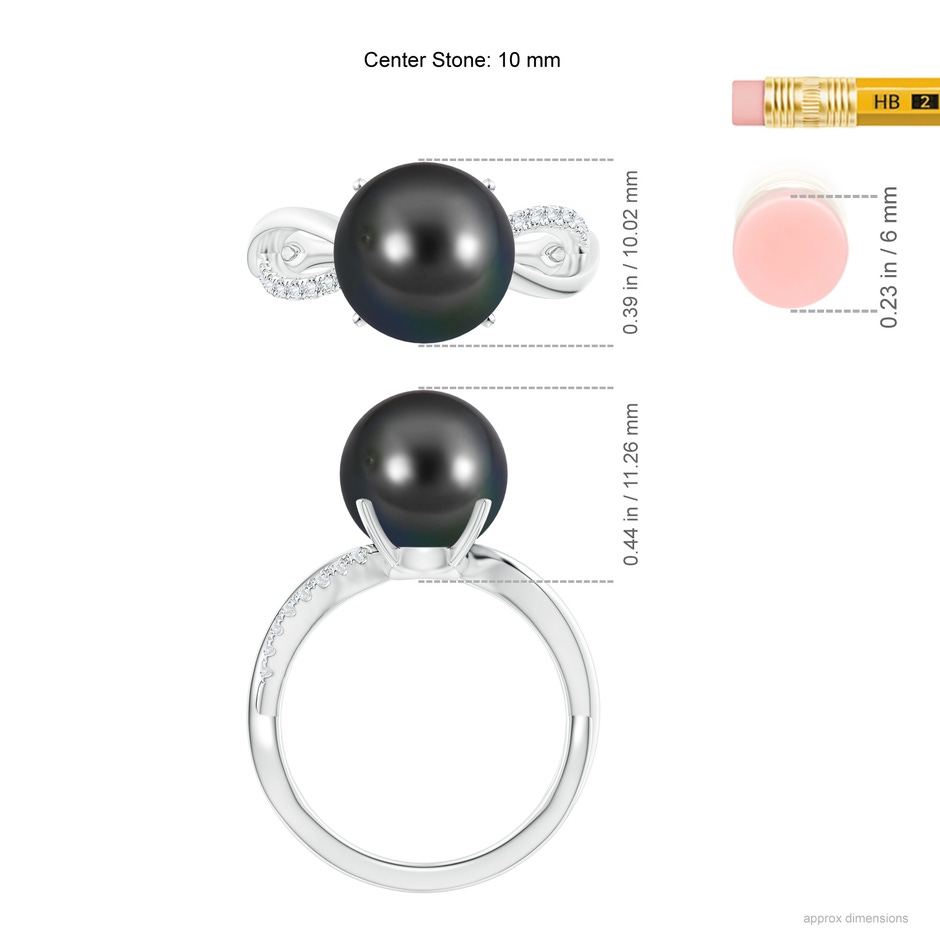 10mm AA Tahitian Pearl Infinity Ring in White Gold ruler