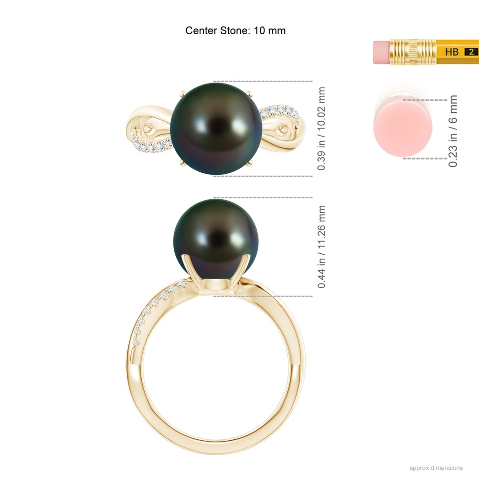 10mm AAAA Tahitian Pearl Infinity Ring in Yellow Gold ruler