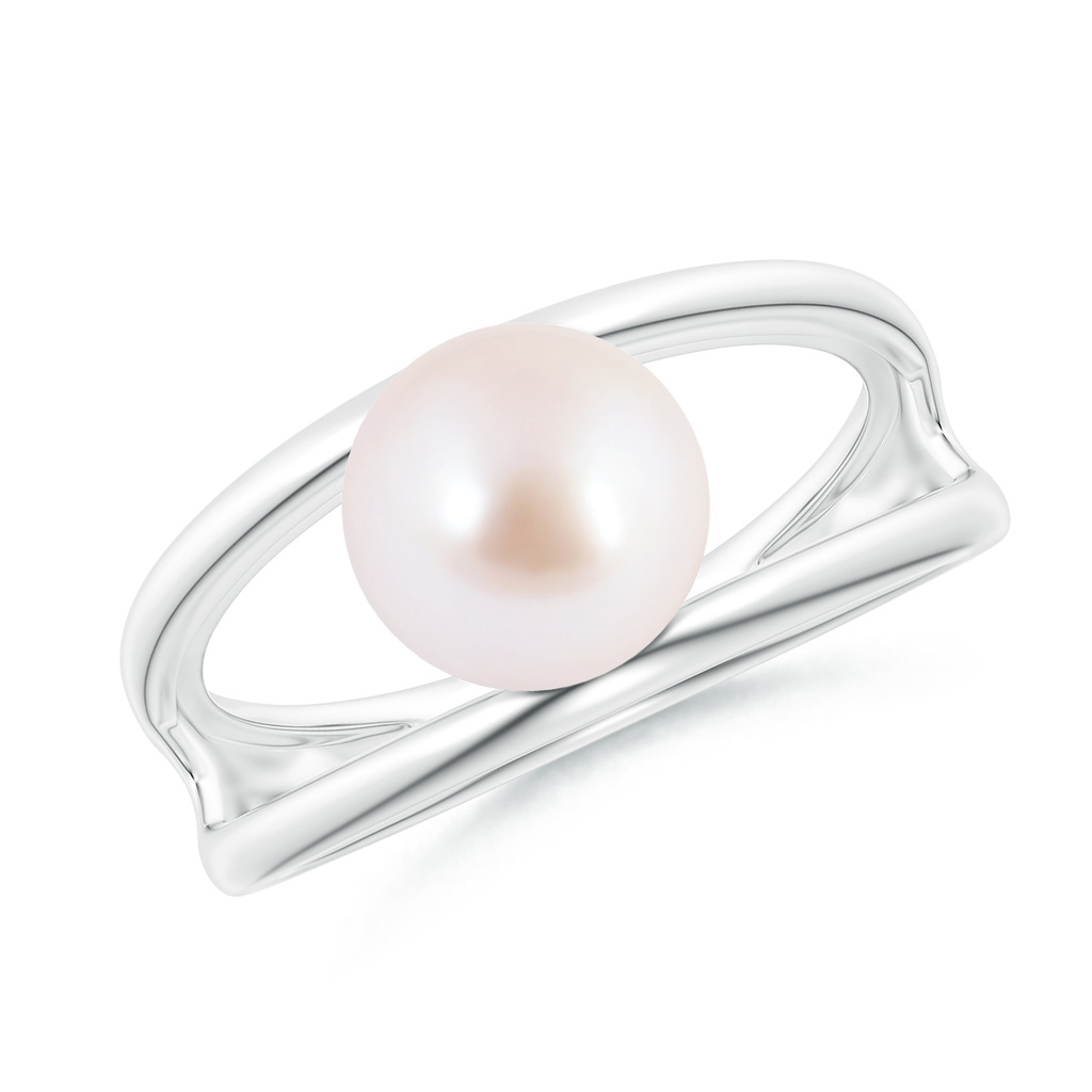 8mm AAA Solitaire Japanese Akoya Pearl Double Shank Ring in White Gold