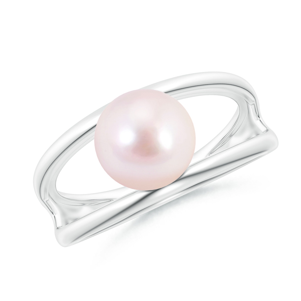 8mm AAAA Solitaire Japanese Akoya Pearl Double Shank Ring in P950 Platinum