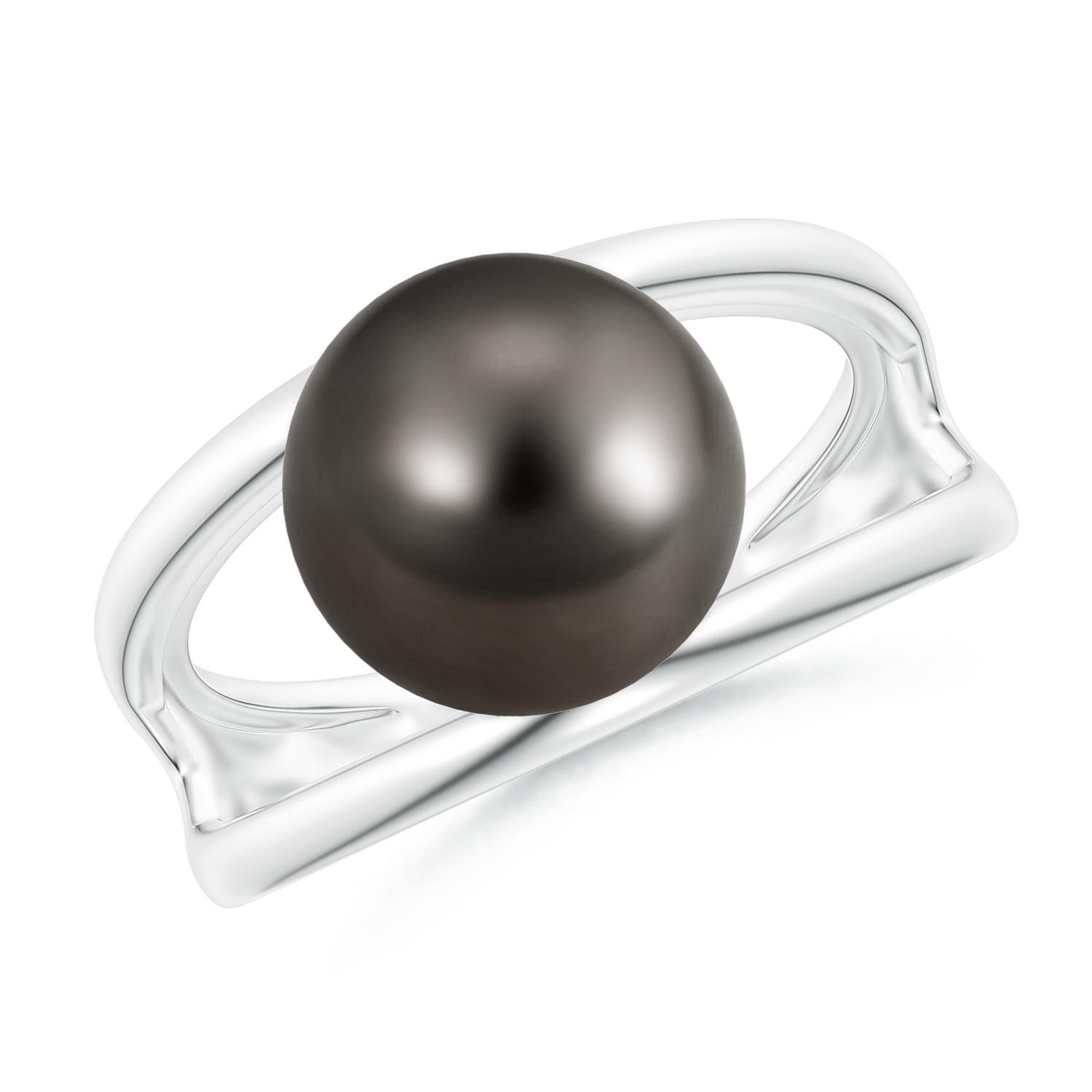 10mm AAA Solitaire Tahitian Pearl Double Shank Ring in White Gold