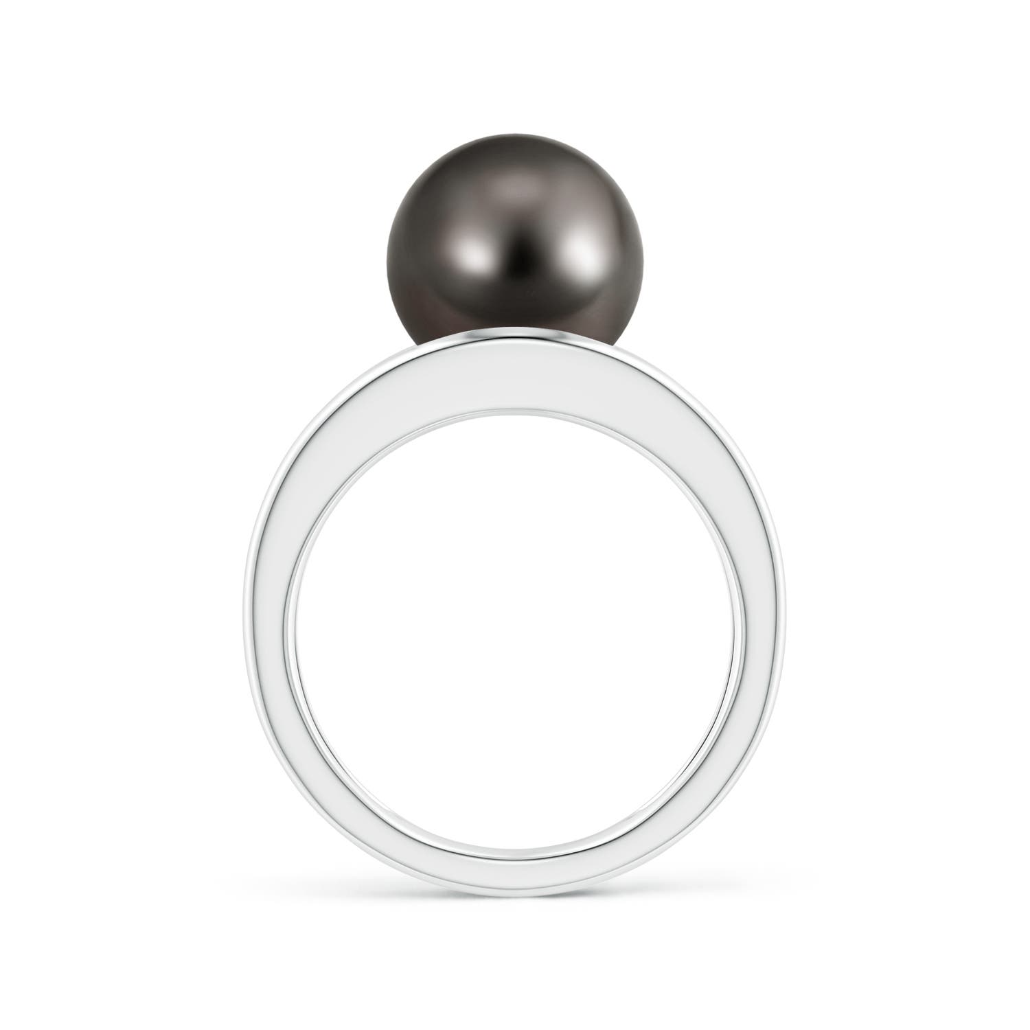 10mm AAA Solitaire Tahitian Pearl Double Shank Ring in White Gold