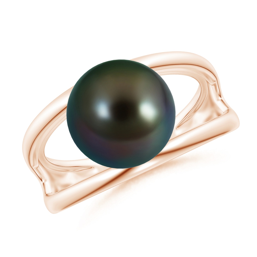 10mm AAAA Solitaire Tahitian Pearl Double Shank Ring in Rose Gold