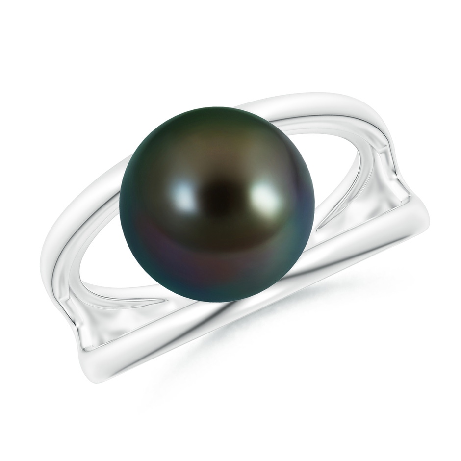 10mm AAAA Solitaire Tahitian Pearl Double Shank Ring in White Gold 