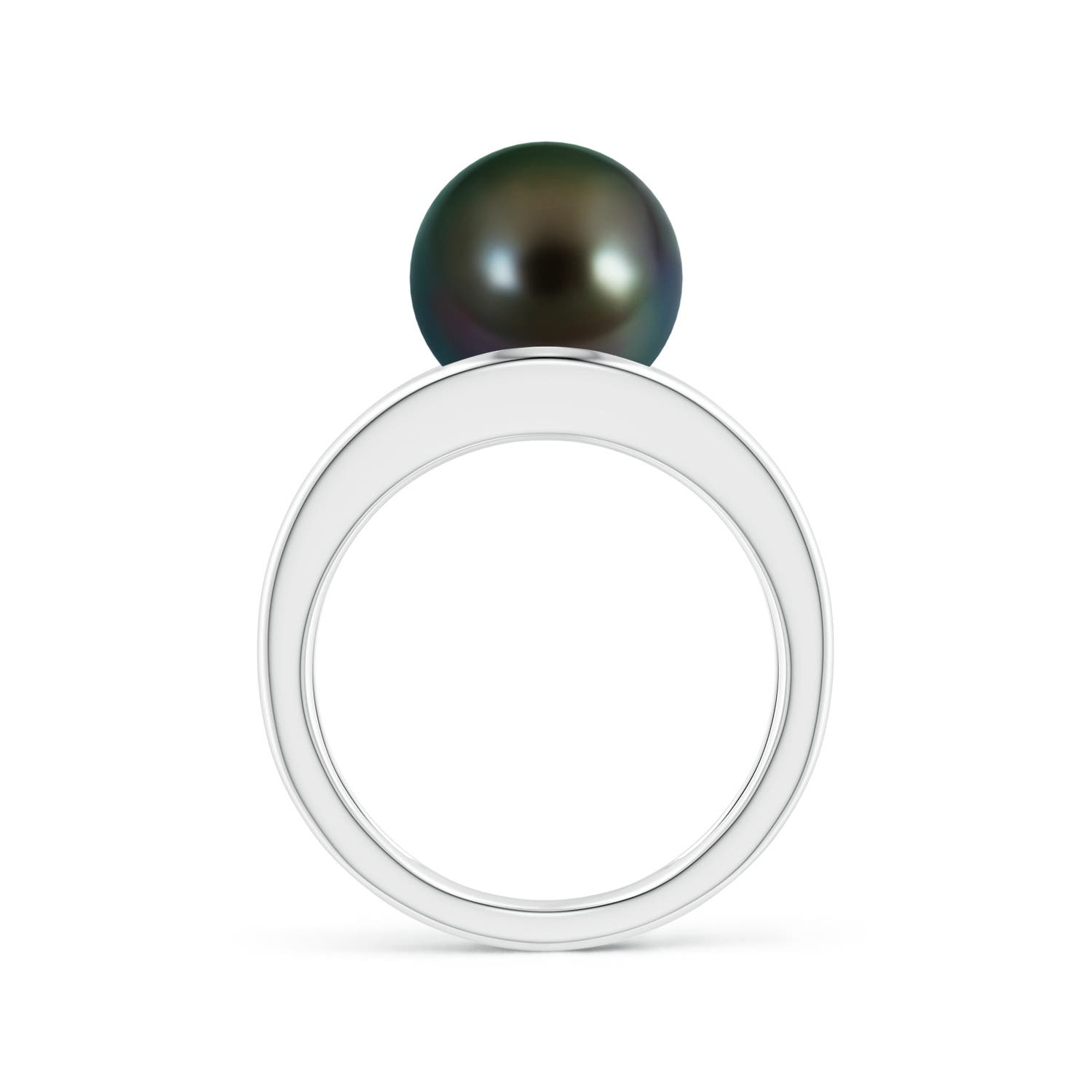10mm AAAA Solitaire Tahitian Pearl Double Shank Ring in White Gold