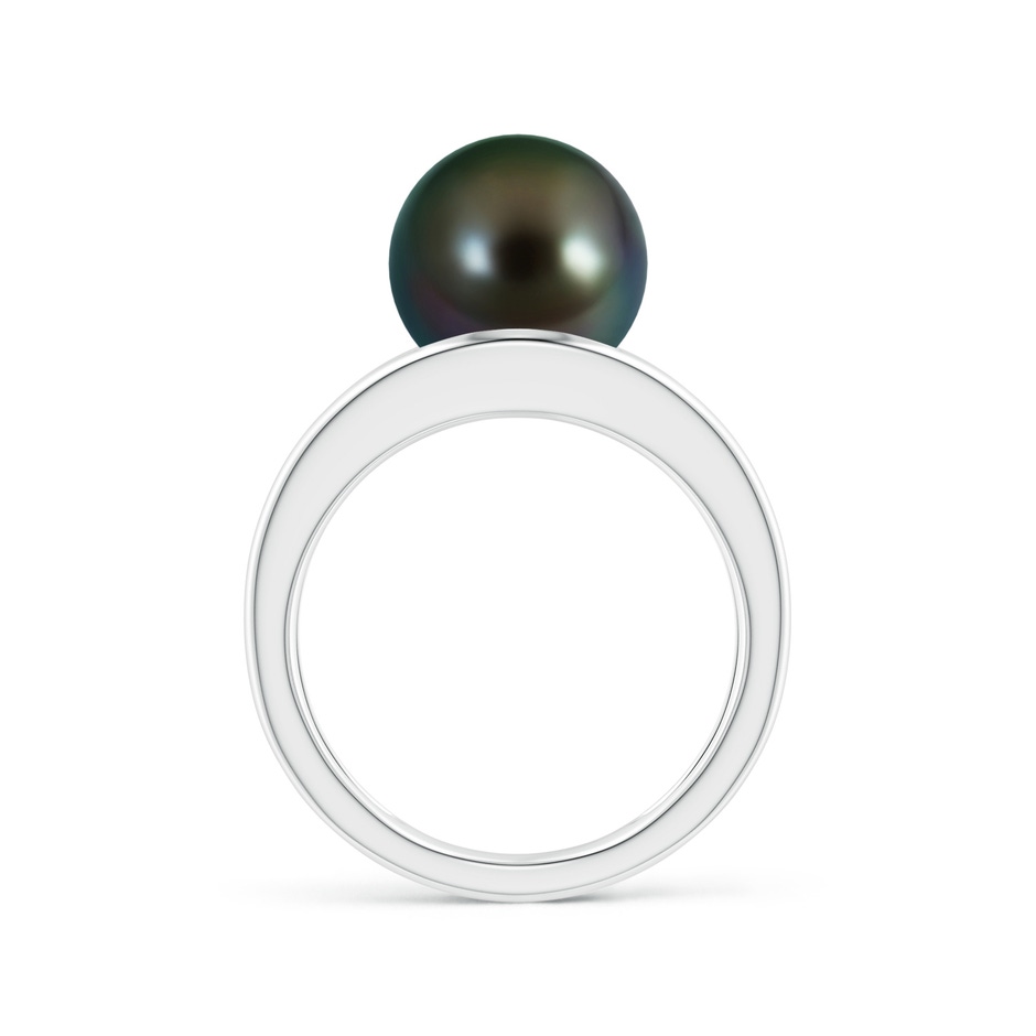 10mm AAAA Solitaire Tahitian Pearl Double Shank Ring in White Gold side 1