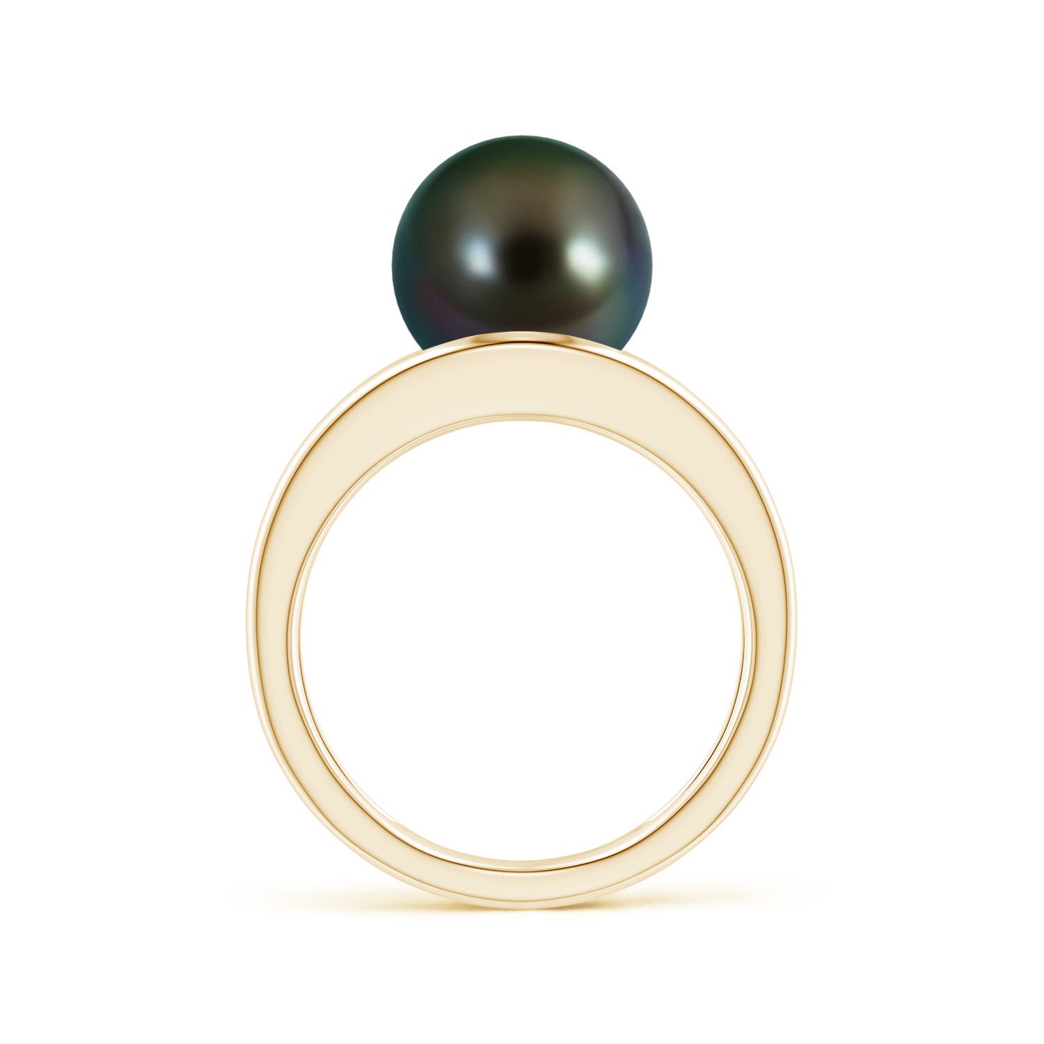 10mm AAAA Solitaire Tahitian Pearl Double Shank Ring in Yellow Gold