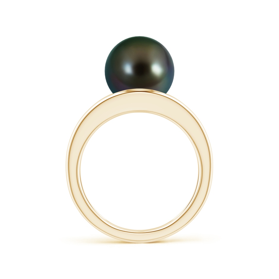 10mm AAAA Solitaire Tahitian Pearl Double Shank Ring in Yellow Gold side 1