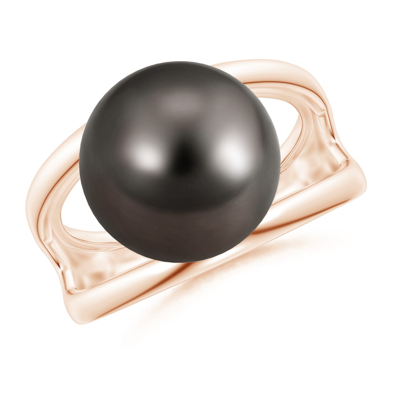 12mm AAA Solitaire Tahitian Pearl Double Shank Ring in Rose Gold