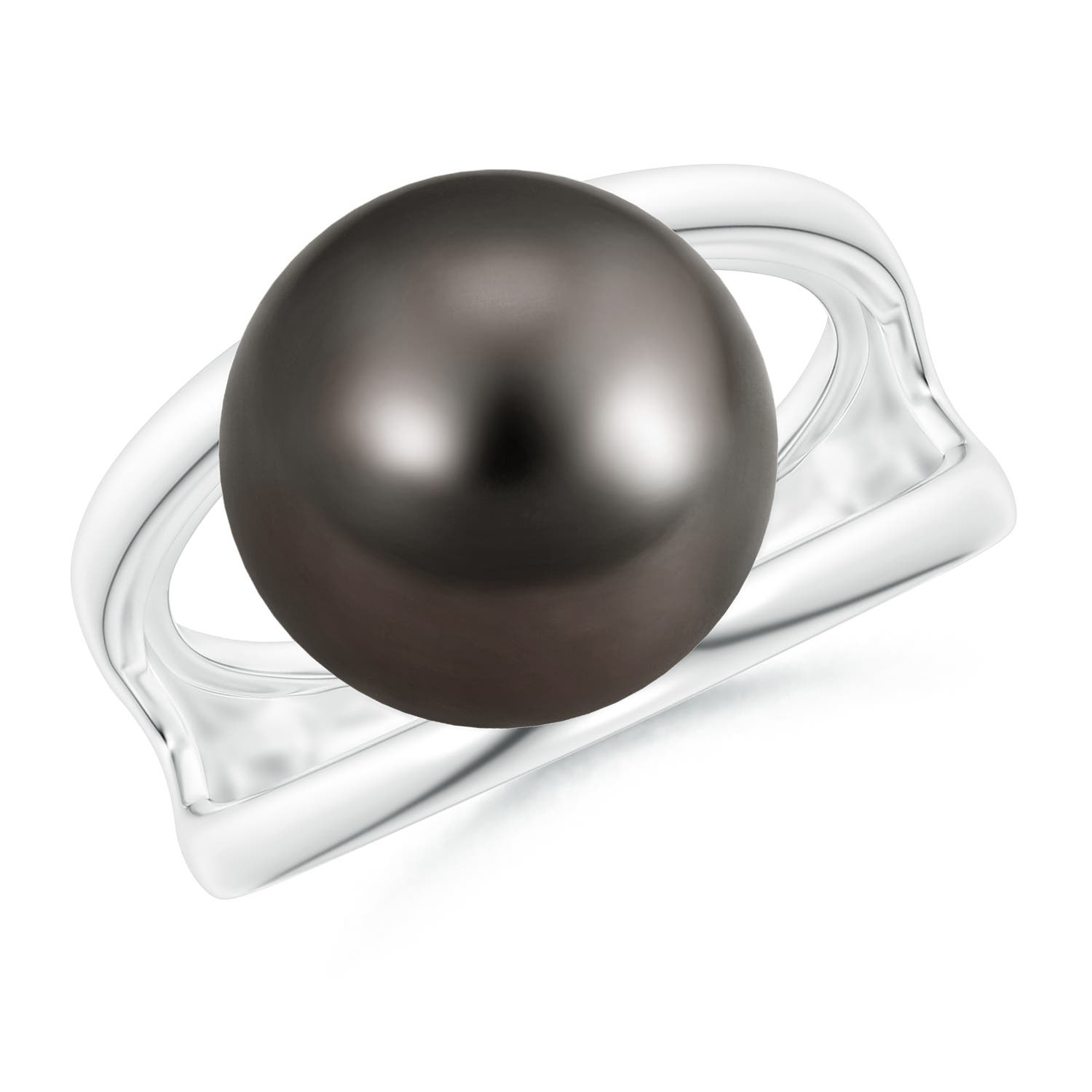 12mm AAA Solitaire Tahitian Pearl Double Shank Ring in White Gold