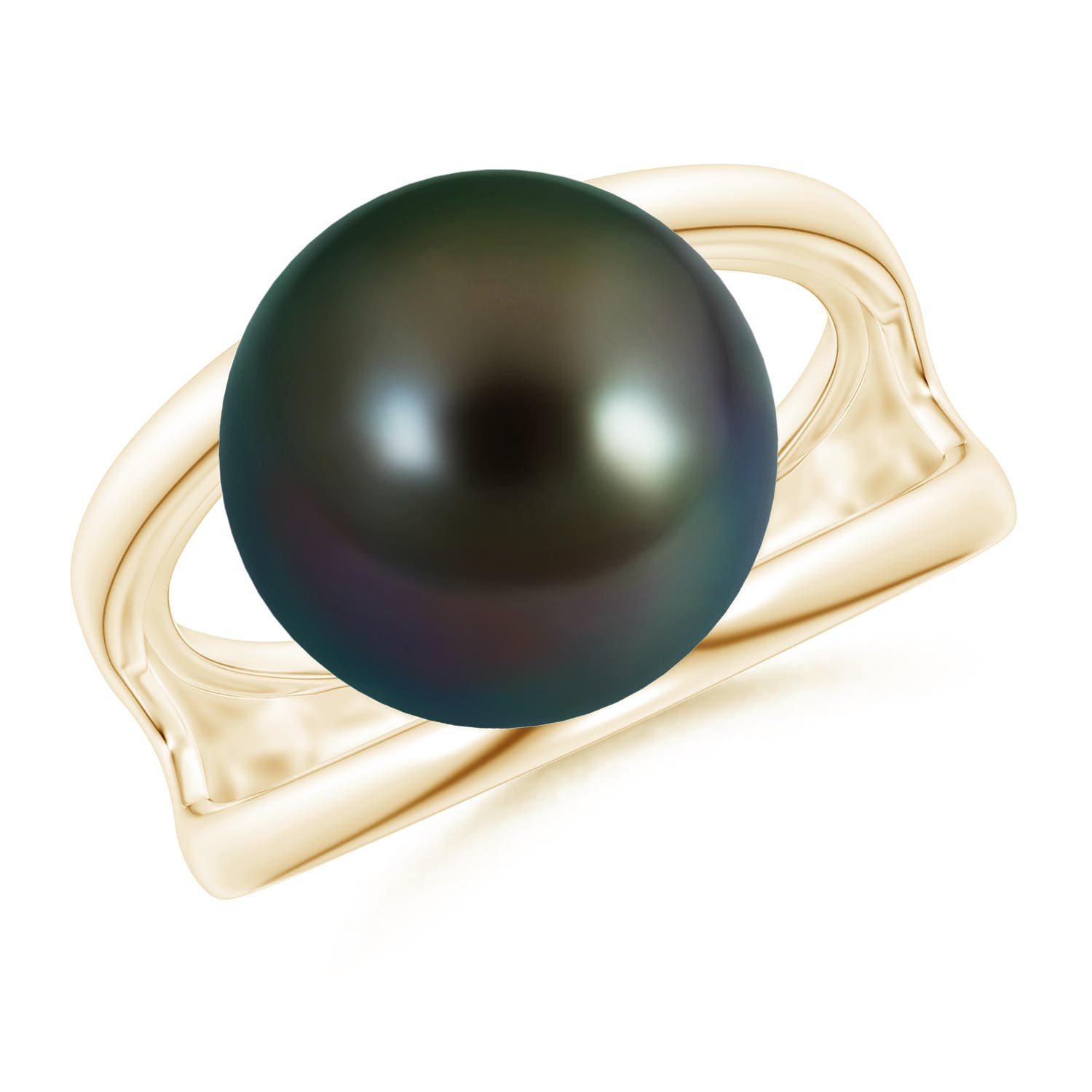 12mm AAAA Solitaire Tahitian Pearl Double Shank Ring in Yellow Gold