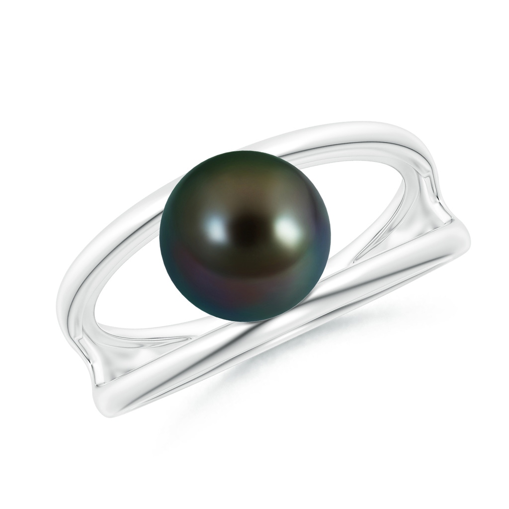 8mm AAAA Solitaire Tahitian Pearl Double Shank Ring in White Gold