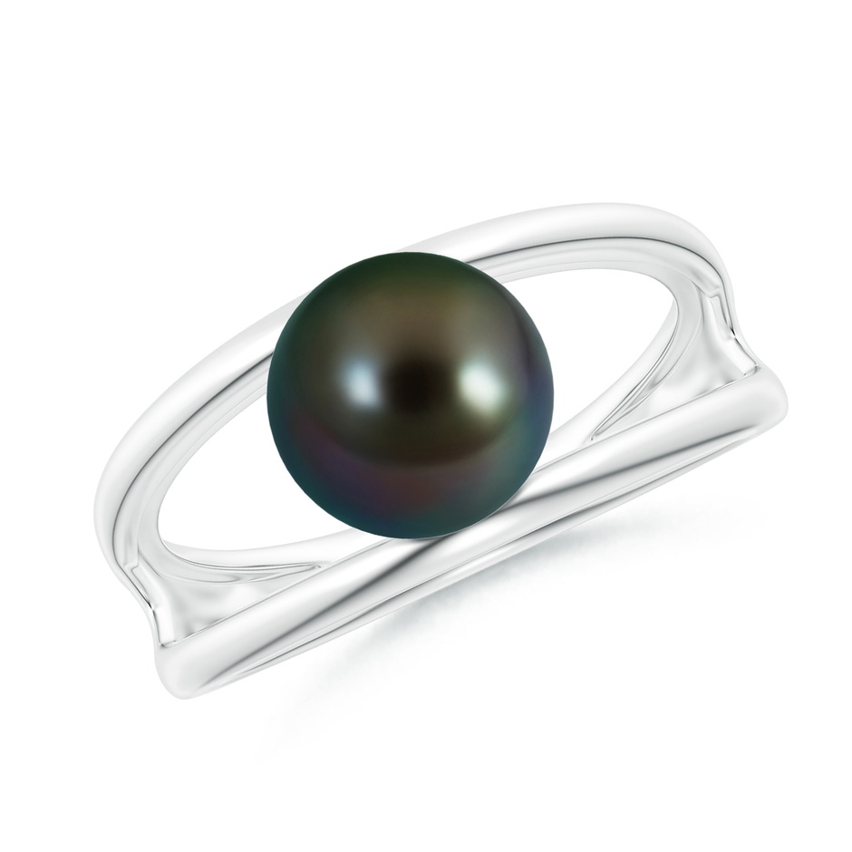 8mm AAAA Solitaire Tahitian Pearl Double Shank Ring in White Gold 