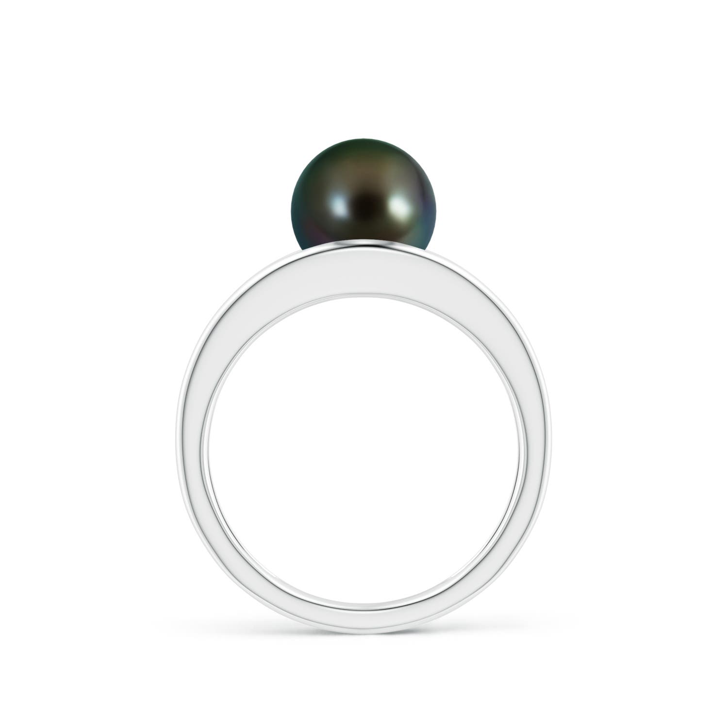 8mm AAAA Solitaire Tahitian Pearl Double Shank Ring in White Gold - side 1