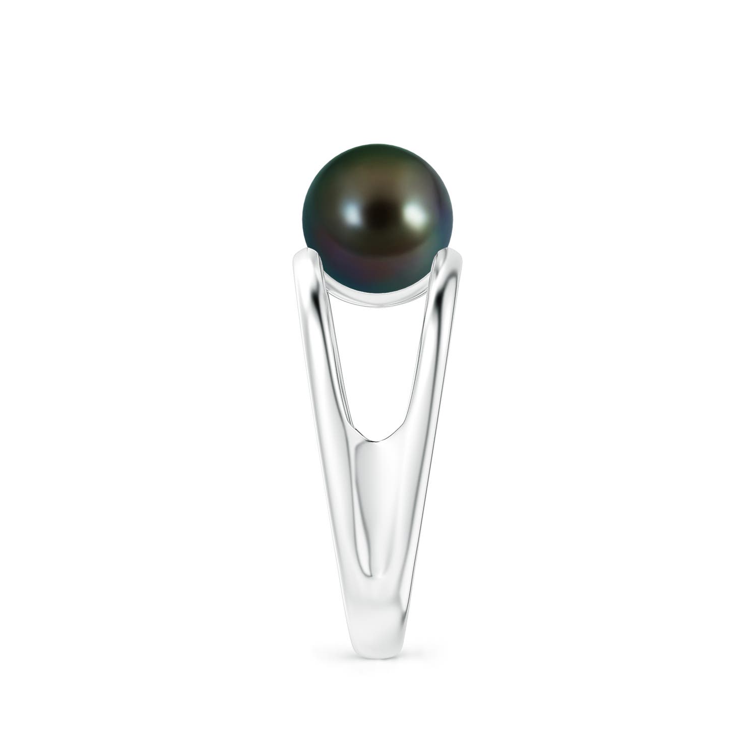 8mm AAAA Solitaire Tahitian Pearl Double Shank Ring in White Gold - side 2
