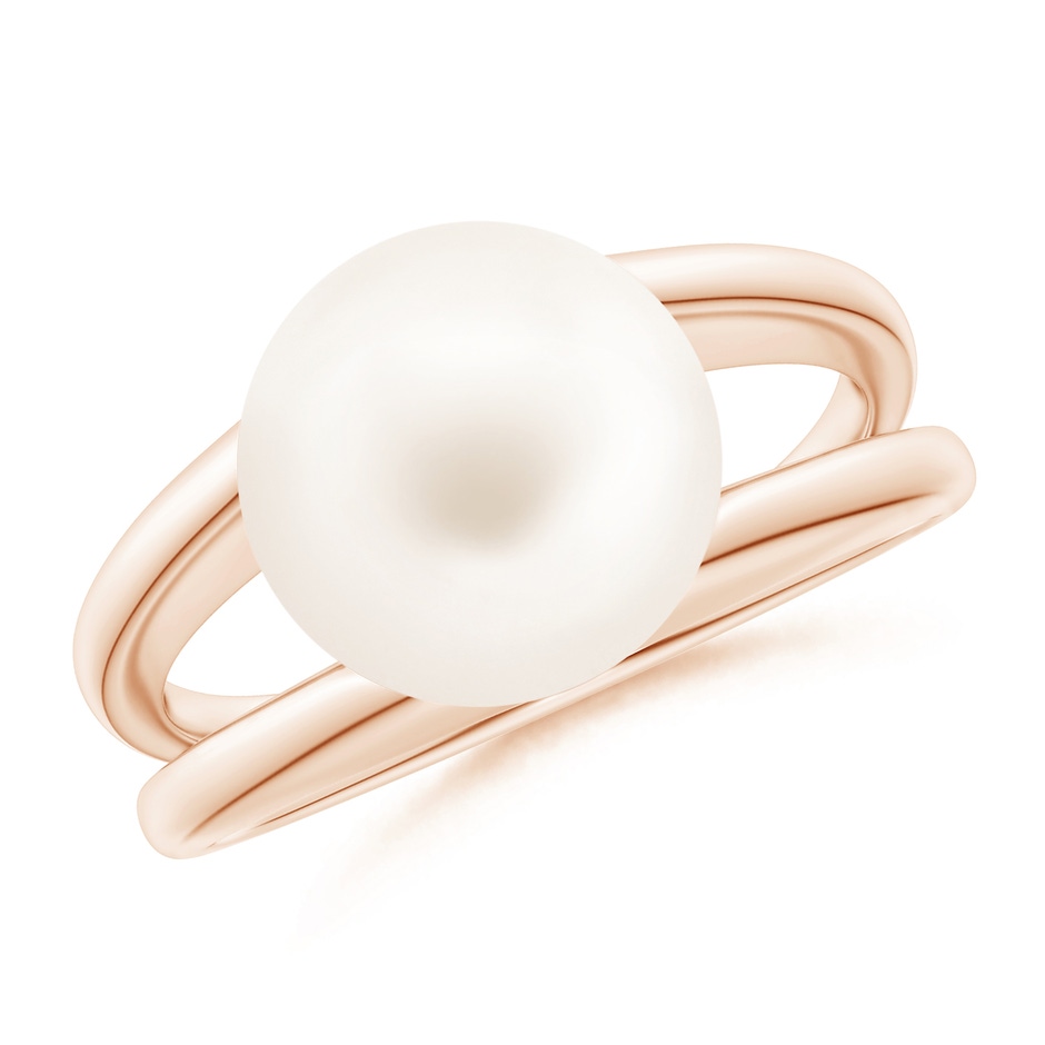 10mm AA Solitaire Freshwater Pearl Split Shank Ring in Rose Gold 