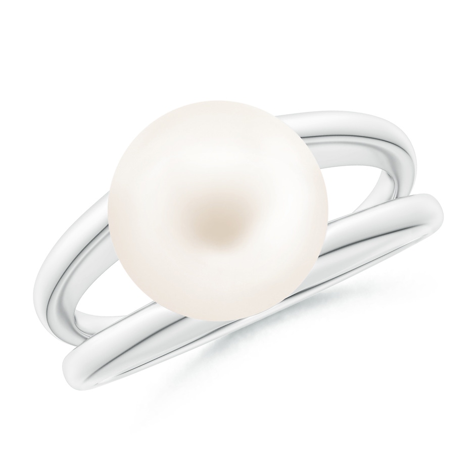 10mm AA Solitaire Freshwater Pearl Split Shank Ring in White Gold 