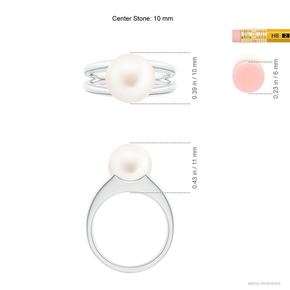 10mm AA Solitaire Freshwater Pearl Split Shank Ring in White Gold ruler