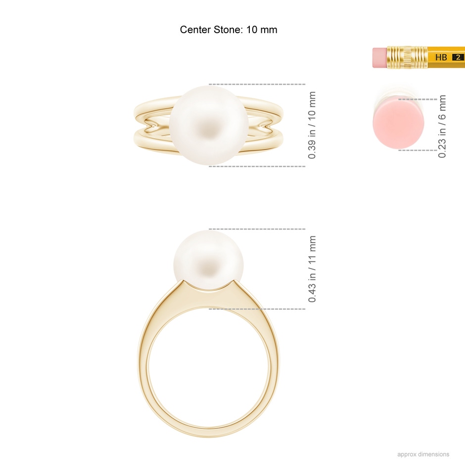 10mm AA Solitaire Freshwater Pearl Split Shank Ring in Yellow Gold ruler