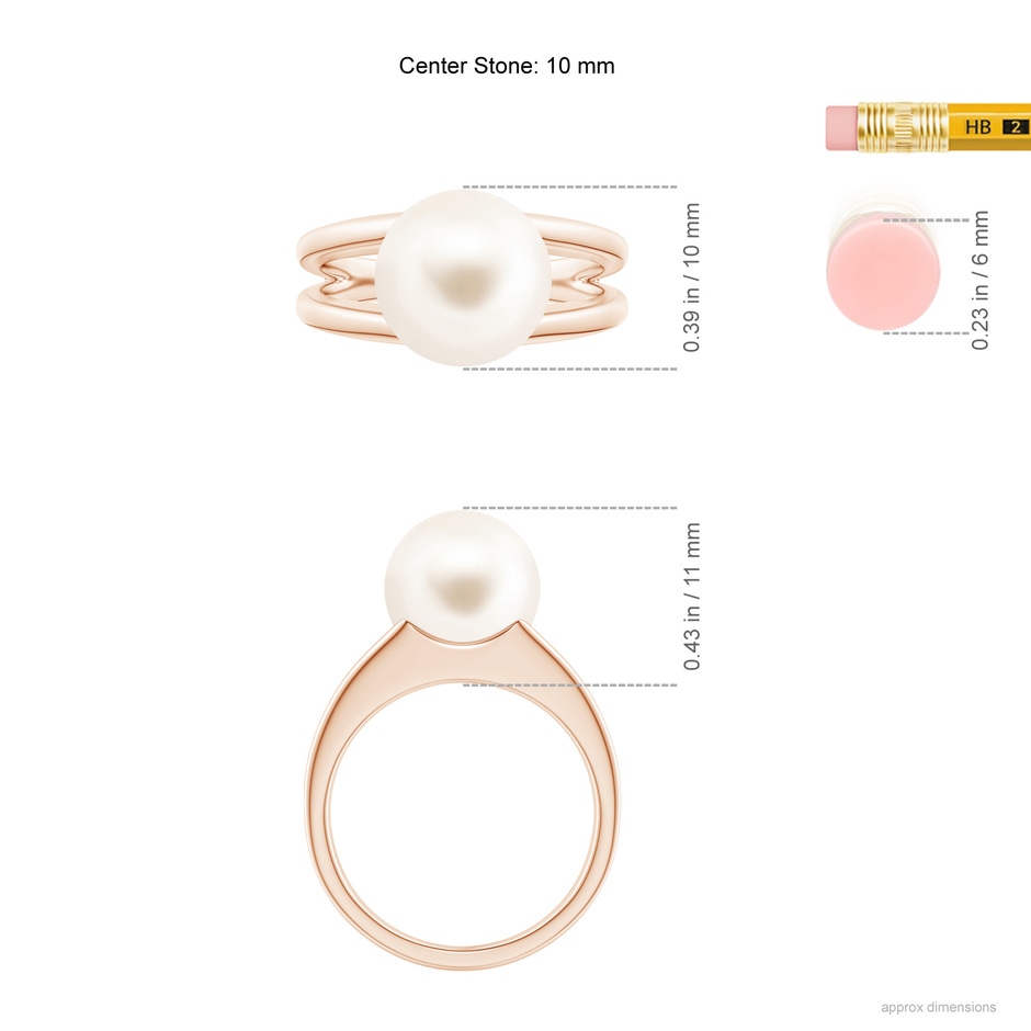 10mm AAA Solitaire Freshwater Pearl Split Shank Ring in Rose Gold ruler