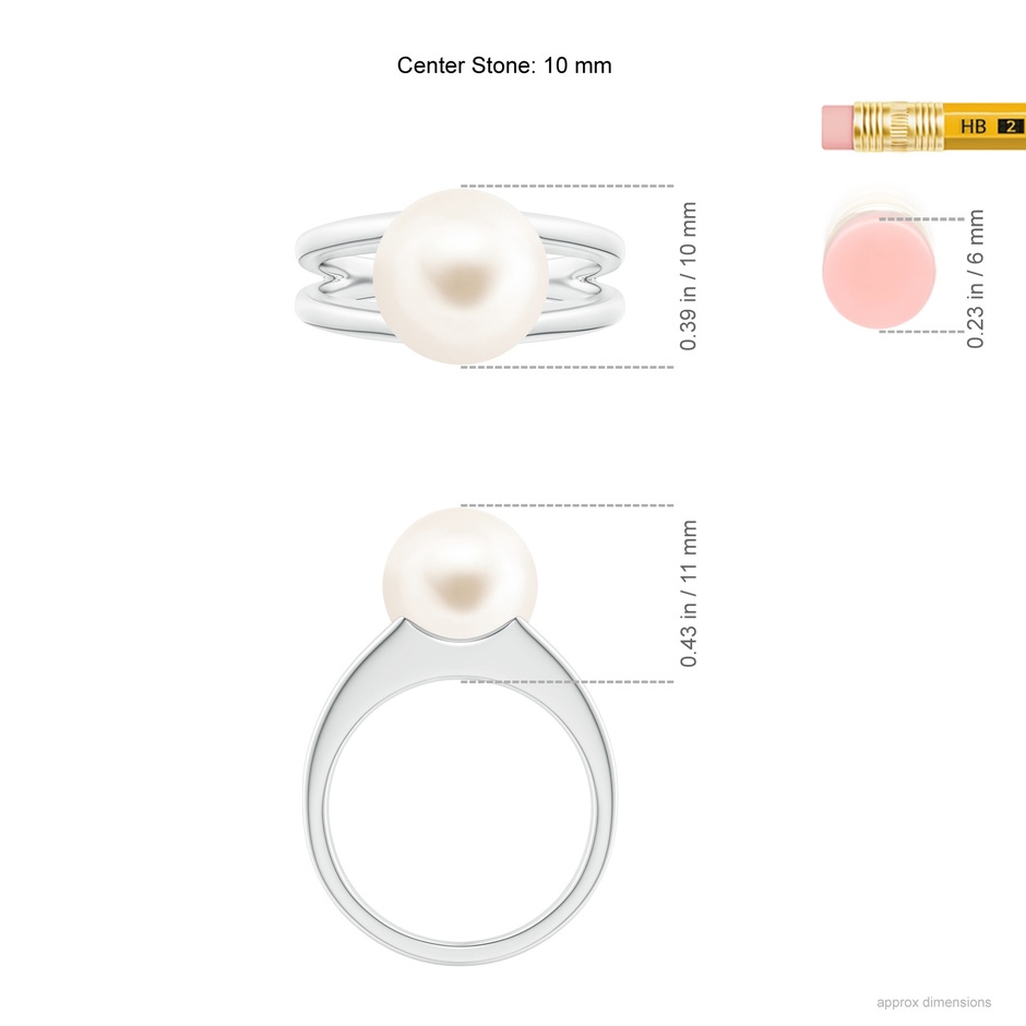 10mm AAA Solitaire Freshwater Pearl Split Shank Ring in White Gold ruler