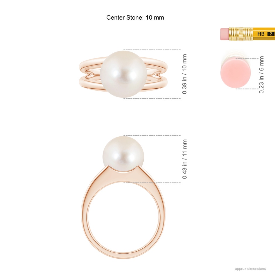 10mm AAAA Solitaire Freshwater Pearl Split Shank Ring in Rose Gold ruler