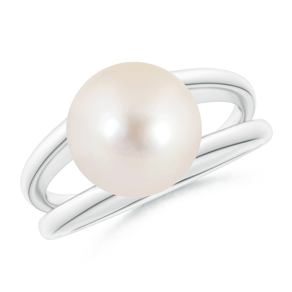 10mm AAAA Solitaire Freshwater Pearl Split Shank Ring in White Gold