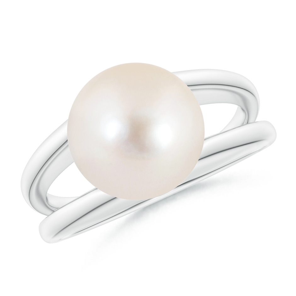 10mm AAAA Solitaire Freshwater Pearl Split Shank Ring in White Gold 