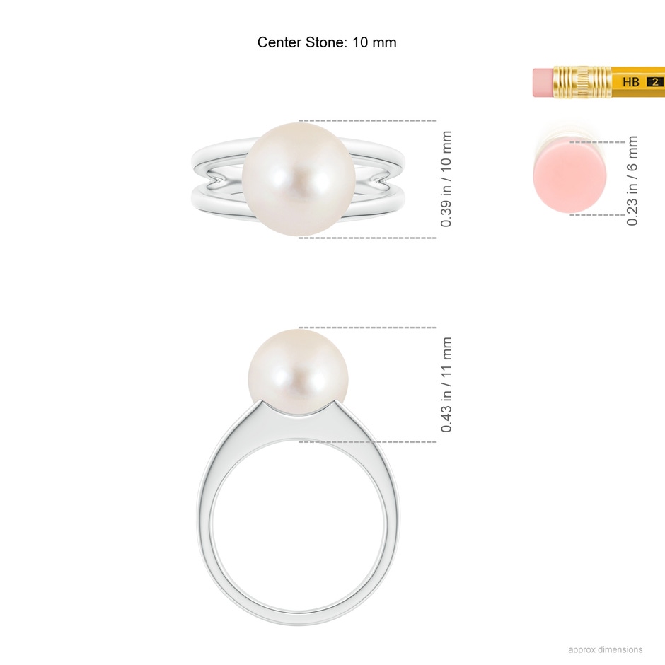 10mm AAAA Solitaire Freshwater Pearl Split Shank Ring in White Gold ruler