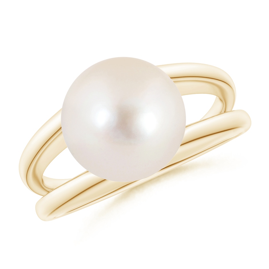 10mm AAAA Solitaire Freshwater Pearl Split Shank Ring in Yellow Gold 