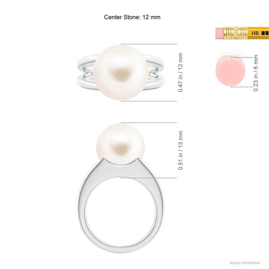 12mm AAA Solitaire Freshwater Pearl Split Shank Ring in White Gold ruler