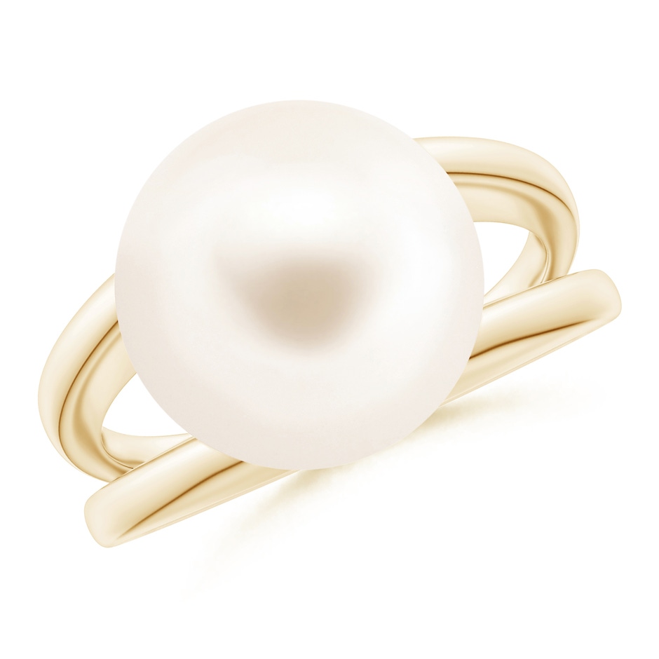 12mm AAA Solitaire Freshwater Pearl Split Shank Ring in Yellow Gold 