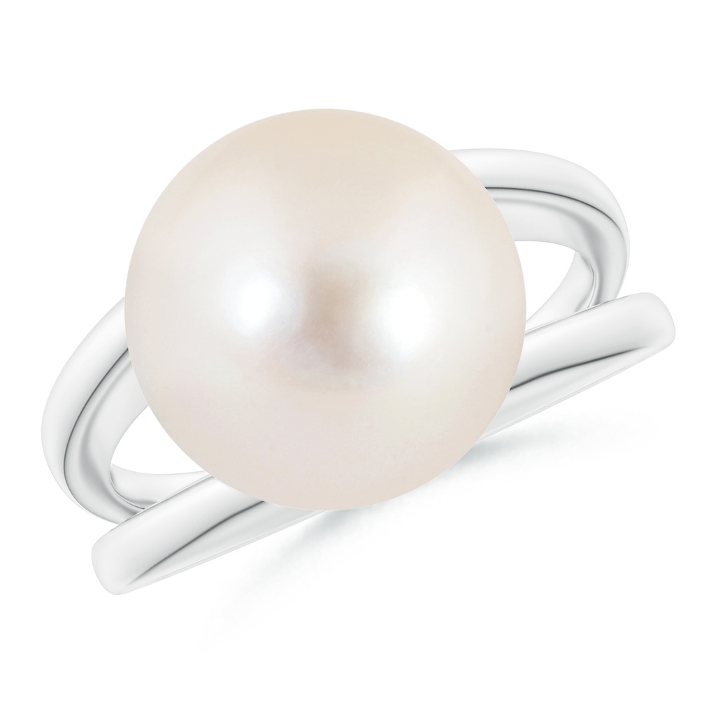 12mm AAAA Solitaire Freshwater Pearl Split Shank Ring in White Gold
