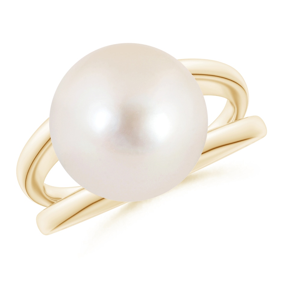 12mm AAAA Solitaire Freshwater Pearl Split Shank Ring in Yellow Gold 