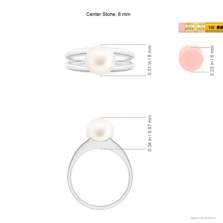 8mm AA Solitaire Freshwater Pearl Split Shank Ring in P950 Platinum ruler