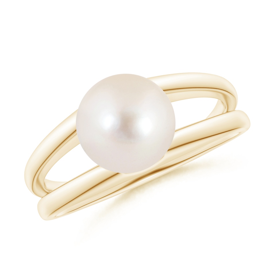 8mm AAAA Solitaire Freshwater Pearl Split Shank Ring in Yellow Gold 