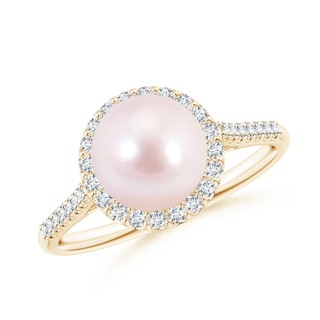 8mm AAAA Japanese Akoya Pearl Diamond Halo Ring in Yellow Gold