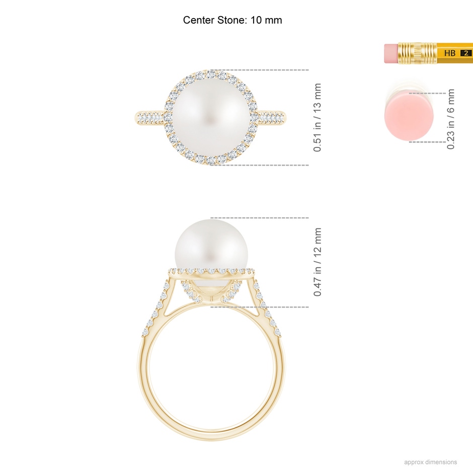 10mm AA South Sea Pearl Diamond Halo Ring in Yellow Gold ruler